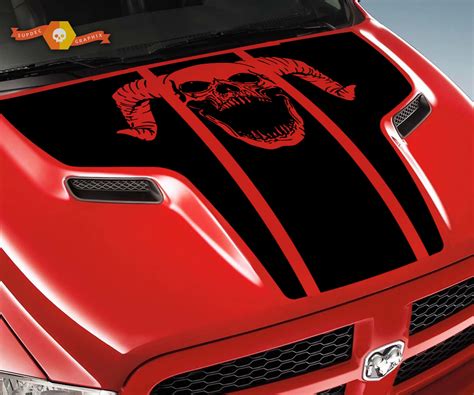 Dodge 2010 2018 fits Ram 1500 2500 Ram Skull Grunge Hood Logo Truck Vinyl Decal Graphic Pick Up ...