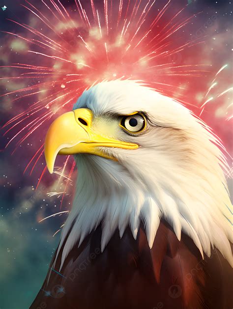 Bald Eagle Fireworks Sky American Independence Day Holiday Cartoon Advertising Background ...