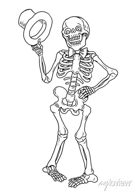 Funny human skeleton. halloween drawing. coloring template. posters for the wall • posters ...