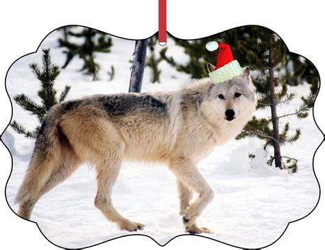 Christmas Wolf in the Snow Aluminum SemiGloss Quality Aluminum Benelux Shaped Hanging Christmas ...