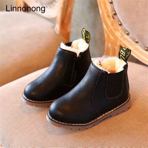 Classical Child Winter Shoes Kids Boys Girls Zip PU Leather Fashion ...