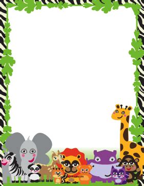 This printable jungle border is populated with cute, happy animals like lions, hippos and ...