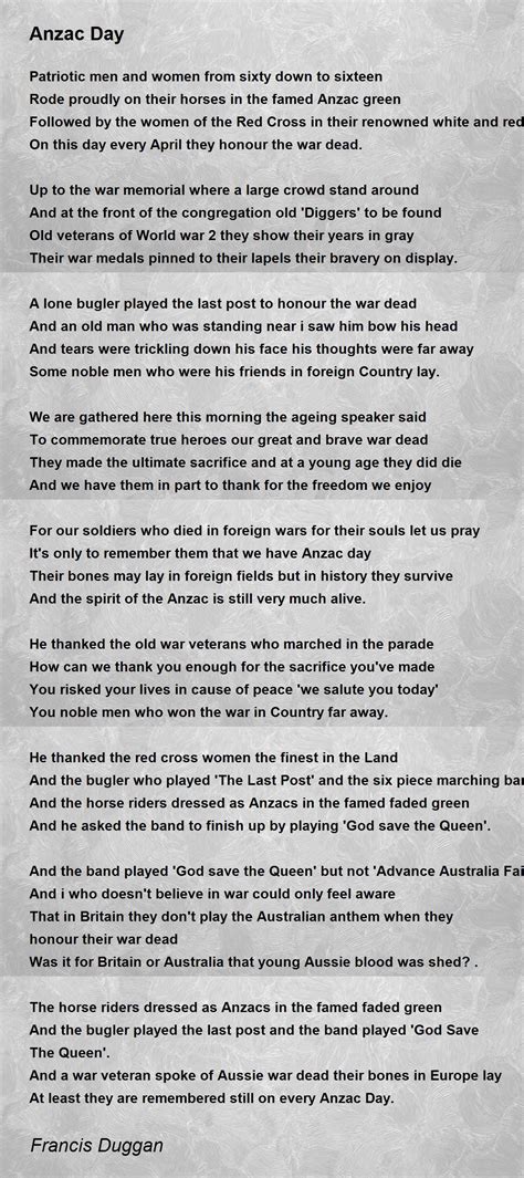 Anzac Day - Anzac Day Poem by Francis Duggan