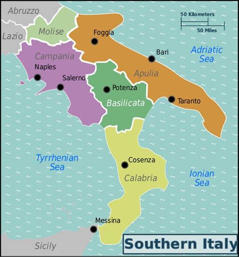 Map of southern Italy - Map of southern Italy with cities (Southern Europe - Europe)