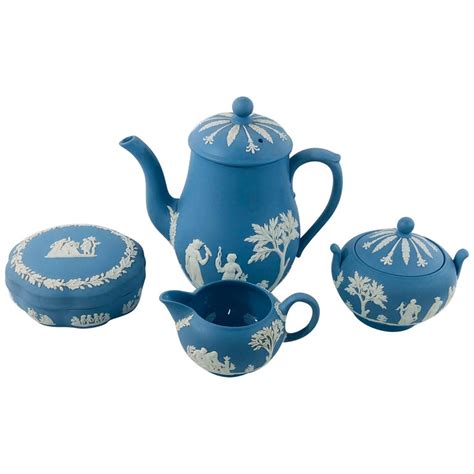 Wedgwood Blue Jasperware Tea Set , 4 Pieces at 1stDibs