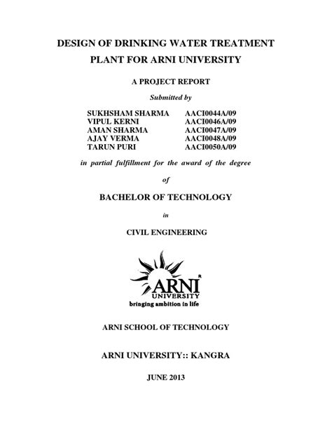 Design of Drinking Water Treatment Plant | PDF | Water Purification ...