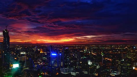 night city, sunset, buildings, city lights, bangkok 4k - Free 4k ...