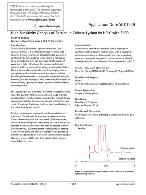 Agilent Application Note HILIC Column Betaine | PDF | High Performance Liquid Chromatography ...