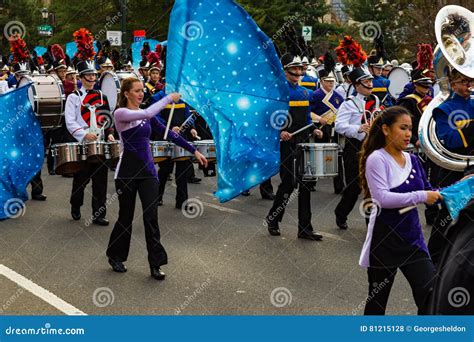 Marching Band with Flags in Philly Parade Editorial Stock Photo - Image ...