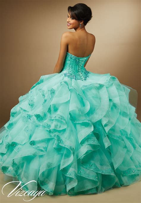 Aqua Quinceanera Dress by Vizcaya Morilee designed by Madeline Gardner. Embroidery an ...