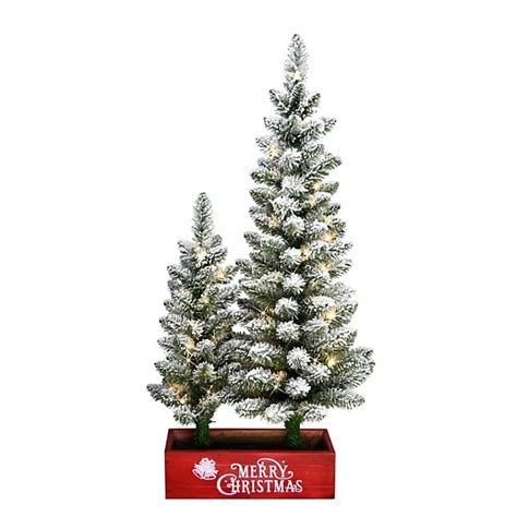 PULEO INTERNATIONAL 2' & 3' Potted Flocked Artificial Pencil Christmas Trees with 50 Warm White ...