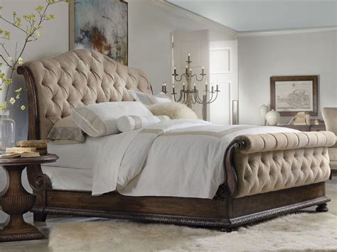 Hooker Furniture Rhapsody Rustic Walnut Queen Size Tufted Sleigh Bed | HOO507090550