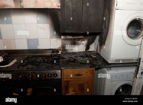 Kitchen fire damage from Chip pan fire Stock Photo - Alamy