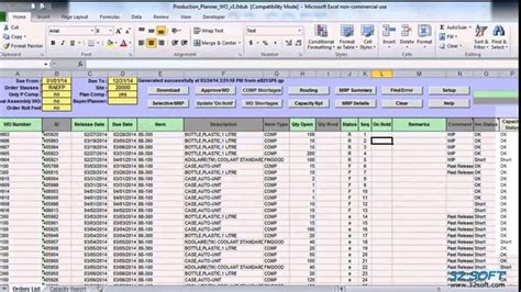 Production Planning Excel Template New Work order Tracking Spreadsheet ...