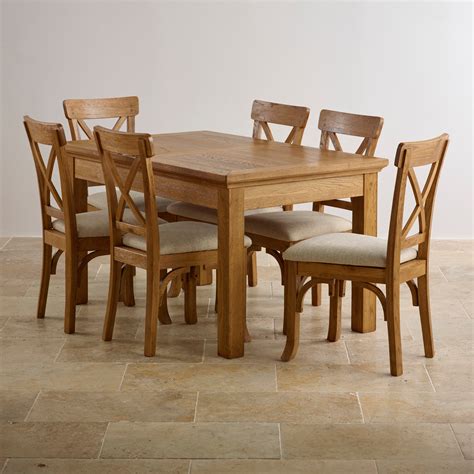 Taunton Dining Set: Extending Table in Rustic Oak + 6 Chairs