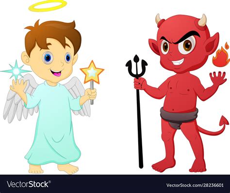 Cartoon little angel and devil Royalty Free Vector Image