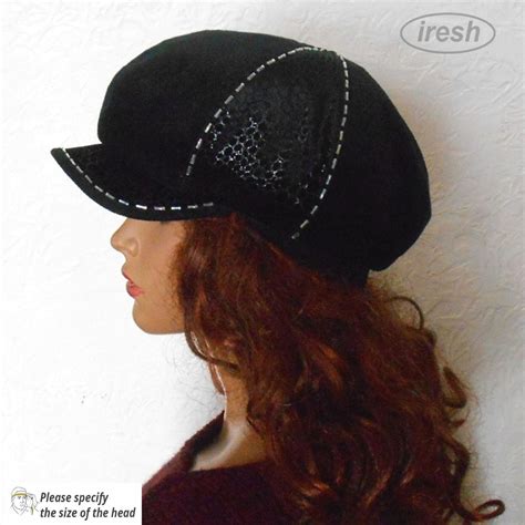 Women's Winter Hat, Black Warm Cap, Black Velours Cap, Fall Cap, Velvet ...