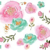 Watercolor Pink, Mint and Gold Floral wallpaper - twodreamsshop - Spoonflower