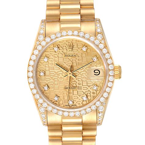 Rolex President Midsize 18K Yellow Gold Diamond Ladies Watch 68158 ...