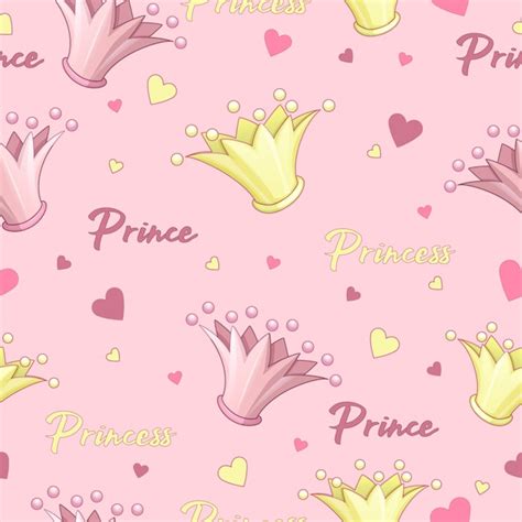 Premium Vector | Seamless vector pattern for prince and princess. crown pink, gold