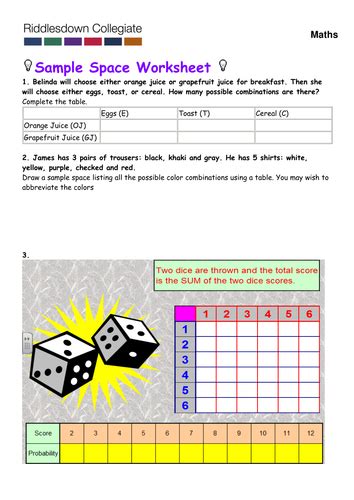 Sample Space: KS3 probability activity | Teaching Resources