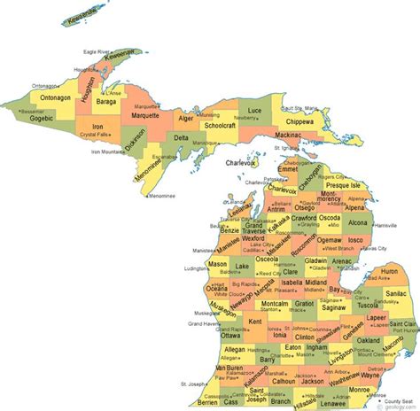 map of Michigan Counties | Map of michigan, Michigan state map, County map