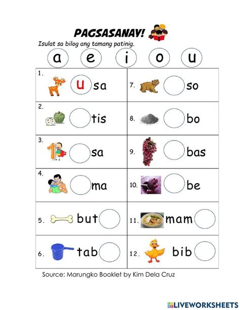 Isulat ang Tamang Patinig worksheet | Kindergarten math worksheets free, 1st grade worksheets ...