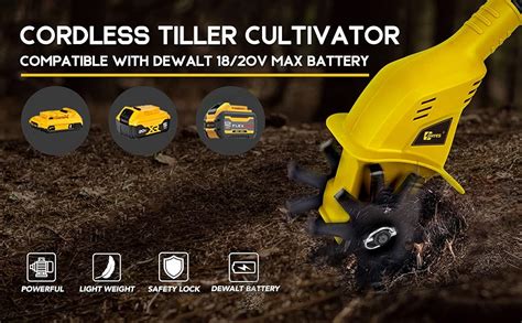 Cordless Tiller Cultivator Electric Rototiller Compatible with DeWALT 20v Max Battery for Graden ...