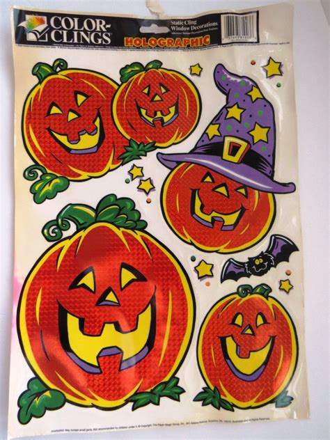 Holographic Halloween Window Clings - Static Cling Window Decorations - Jack-o-lanterns Bat ...