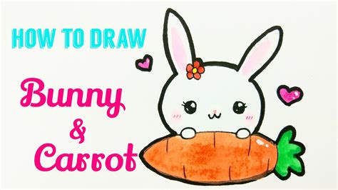 HOW TO DRAW BUNNY 🐰 & CARROT 🥕 | Easy & Cute Rabbit Drawing Tutorial For Beginner - YouTube