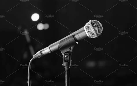 microphone on stage ~ Arts & Entertainment Photos ~ Creative Market