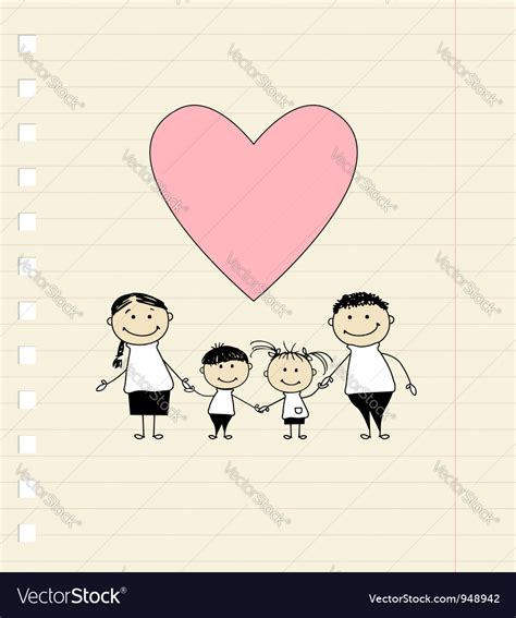 Happy family with love drawing sketch Royalty Free Vector