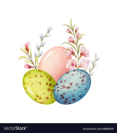 Happy Easter vector watercolor hand painted greeting card. Composition ...