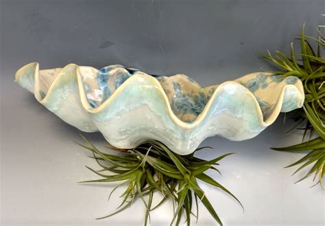 Large Clam Shell Bowl, Turquoise Blue Green, Ocean Sea Life Coastal Living Beach Decor, Handmade ...