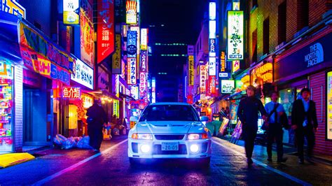 Wallpaper : Mitsubishi Lancer Evo V, Japan, city, neon, night ...