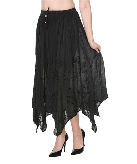 Ananda's Collection Black Embroidered Handkerchief Skirt - Women by ...