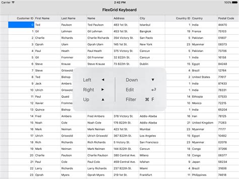 How to implement keyboard shortcuts for FlexGrid iOS