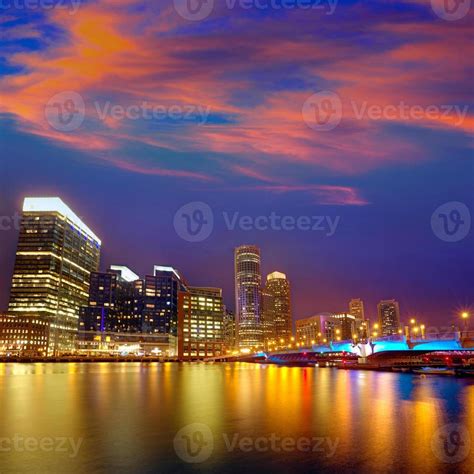 Boston sunset skyline at Fan Pier Massachusetts 747273 Stock Photo at ...