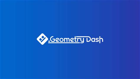 Download White Geometry Dash Logo On Blue Wallpaper | Wallpapers.com