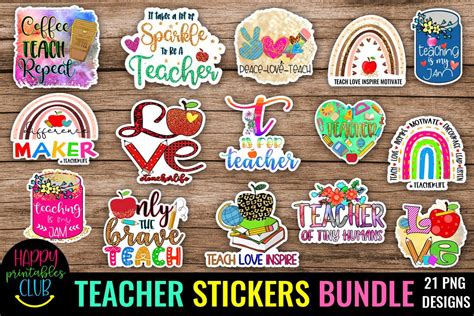 Teachers Sticker Bundle - Printable Stickers for Teachers - So Fontsy