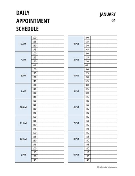 Daily 15min Interval Appointment Book - Free Printable Templates