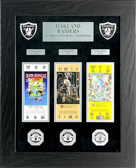 Oakland Raiders Super Bowl MVPs Autographed Tickets Framed - Biletnikoff, Plunkett & Allen