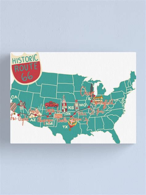 "Historic Route 66 Map" Canvas Print for Sale by jenbucheli | Redbubble