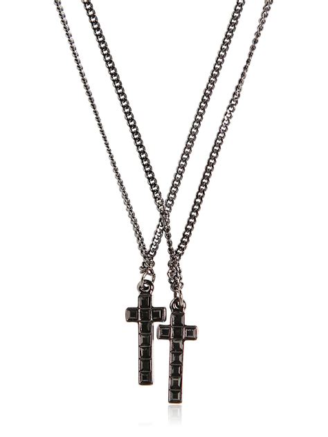 Dsquared² Swarovski Cross Pendant Necklace in Black for Men (black/gun ...