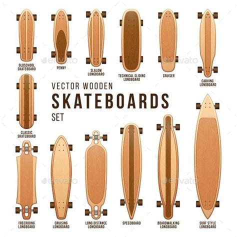 Different skateboard types vector templates set. Penny board and ...