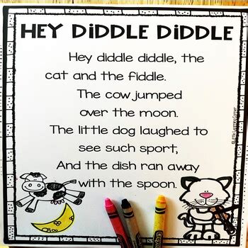 Hey Diddle Diddle - Printable Nursery Rhyme Poem for Kids by Sarah Griffin