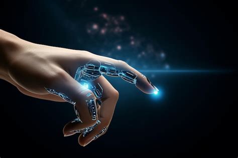 Premium AI Image | Human hand and robot finger touch sense of technology