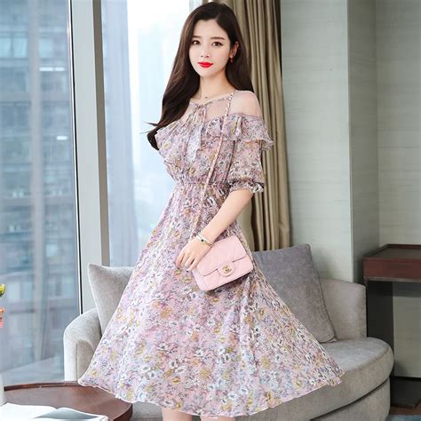 Korean Fashion Off The Shoulder Floral Print Summer Dress New Women ...