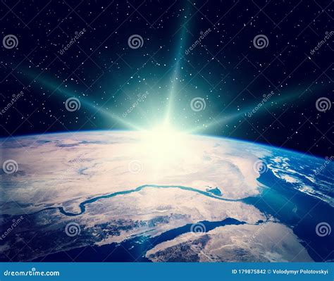 Earth from Space during a Sunrise. the Elements of this Image Furnished ...