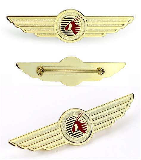 Gold Plated Shirt Collar Custom Metal Airline Pilot Hat Wings Pin Badge ...